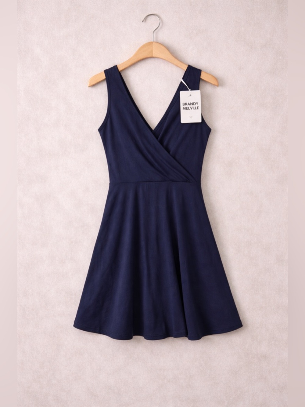 Brandy Melville Navy Faux Wrap Skater Mini Dress NWT One Size - Picture 1 of 11